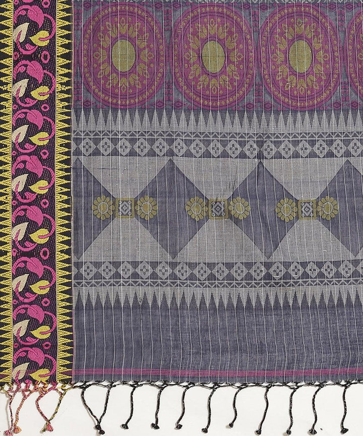Biswa bangla dark indigo cotton handwoven jamdani saree