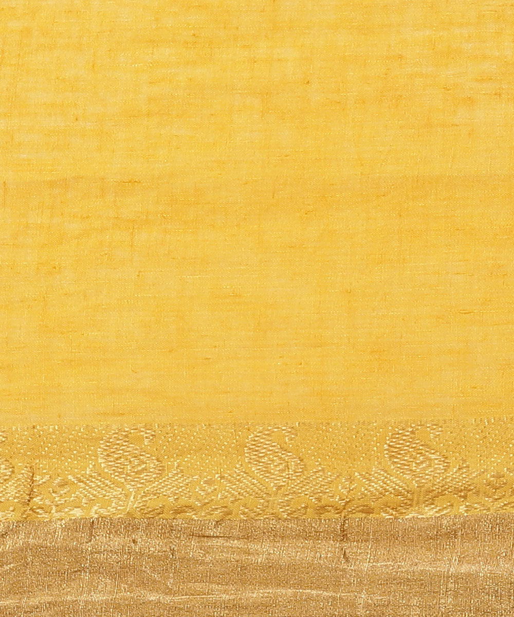 Biswa bangla handwoven Tangail yellow linen nettle jacquard saree