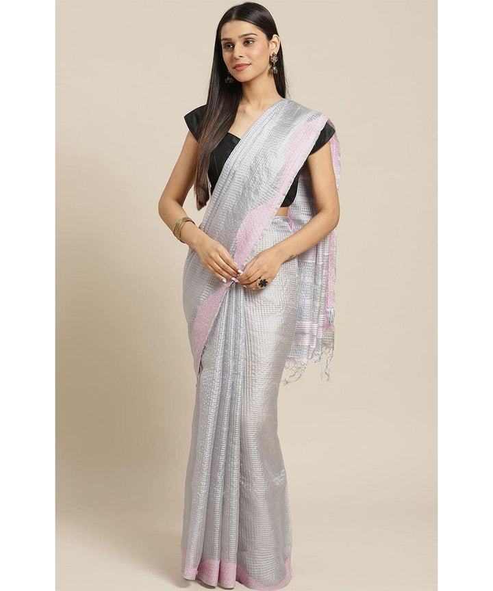 Biswa bangla handwoven grey kora silk jamdani saree