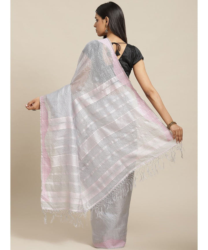 Biswa bangla handwoven grey kora silk jamdani saree