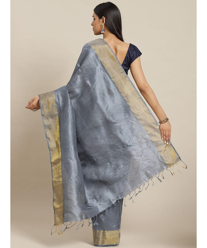 Biswa bangla handwoven grey tussar silk saree