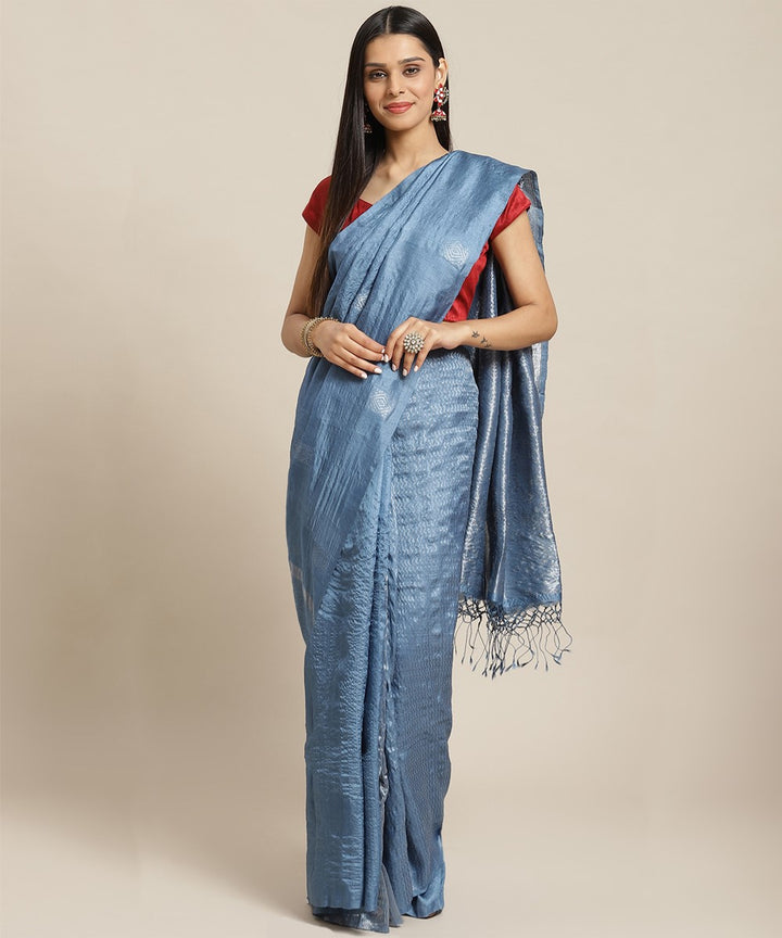 Biswa bangla handwoven indigo tangail tussar silk saree