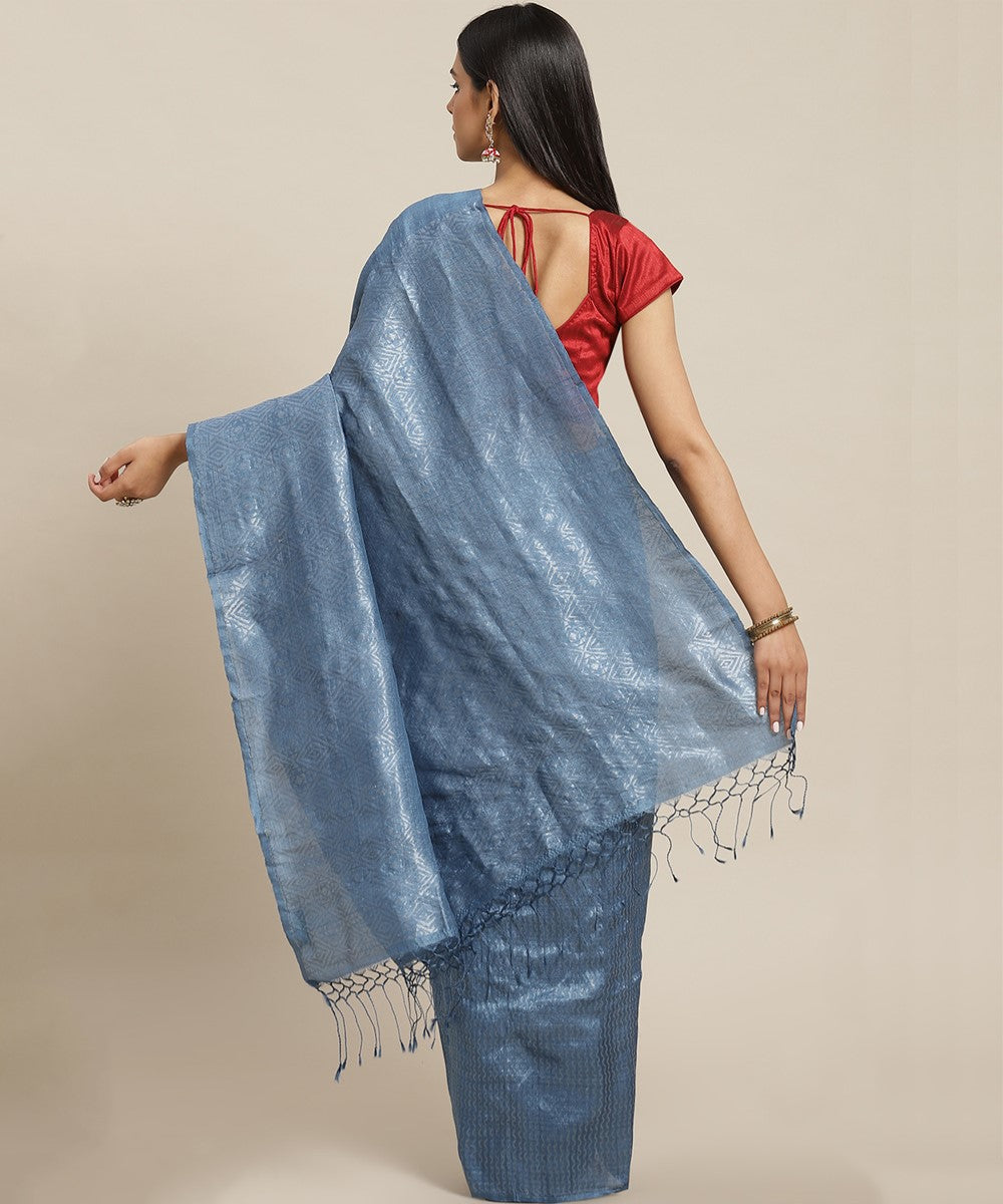 Biswa bangla handwoven indigo tangail tussar silk saree