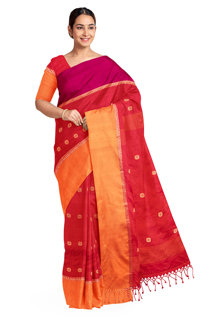 Biswa bangla silk handwoven red tangail saree
