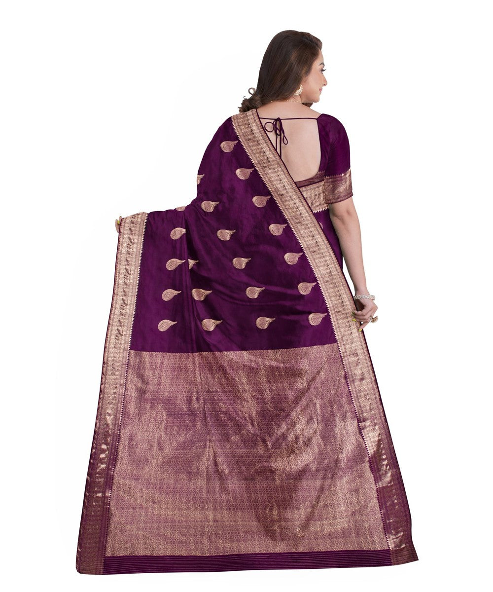 Biswa bangla purple golden silk hand loom baluchari saree