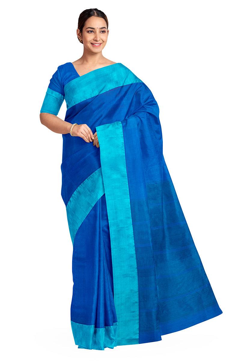 Biswa bangla blue silk handwoven garad saree