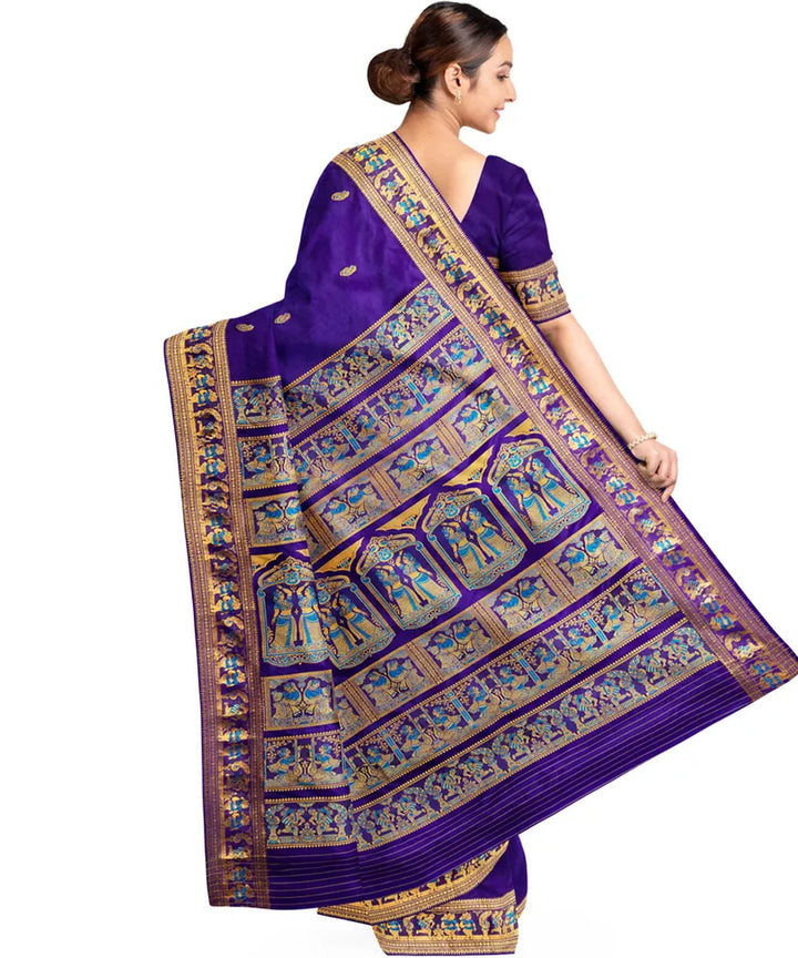 Biswa bangla purple golden silk handloom baluchari saree