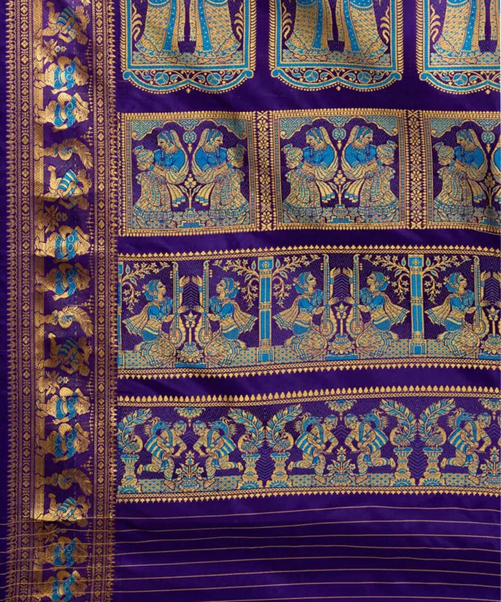 Biswa bangla purple golden silk handloom baluchari saree