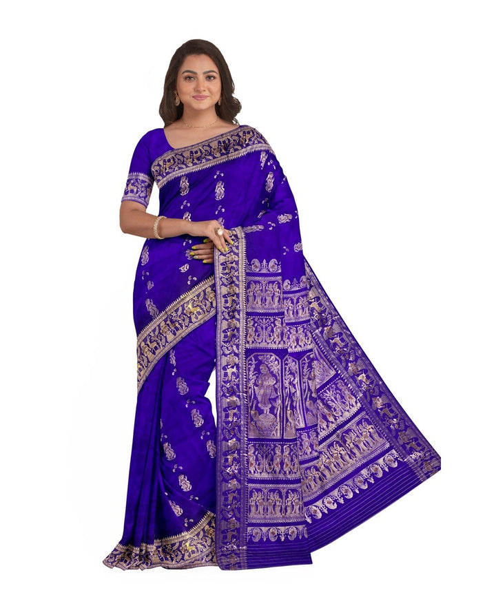 Biswa bangla purple golden silk handloom baluchari saree