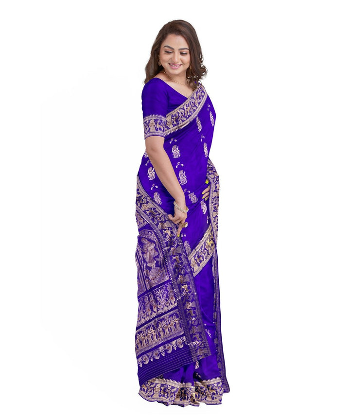 Biswa bangla purple golden silk handloom baluchari saree