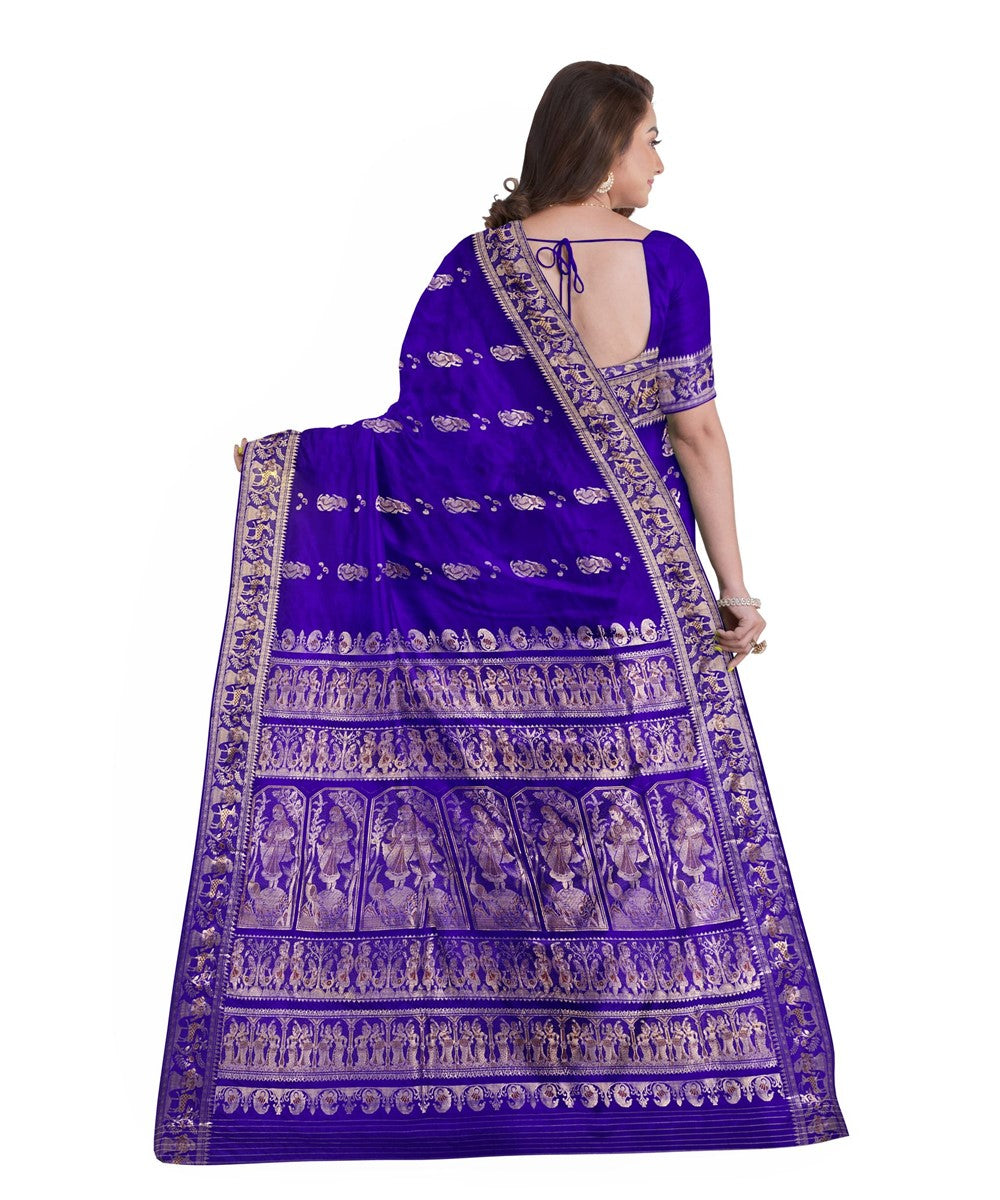 Biswa bangla purple golden silk handloom baluchari saree
