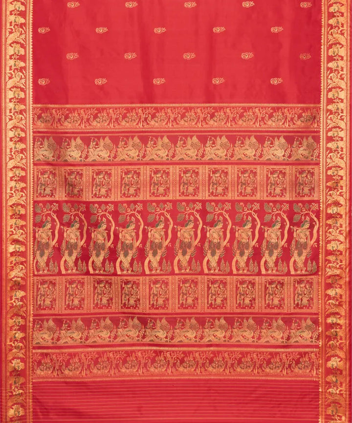 Biswa bangla red golden silk hand loom baluchari saree