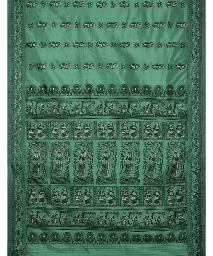 Biswa bangla light green black silk handloom baluchari saree