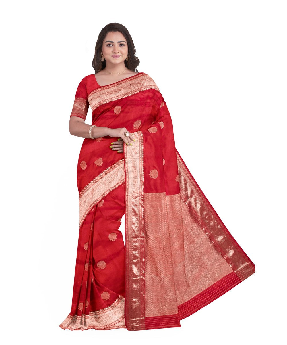 Biswa bangla red golden silk handloom baluchari saree