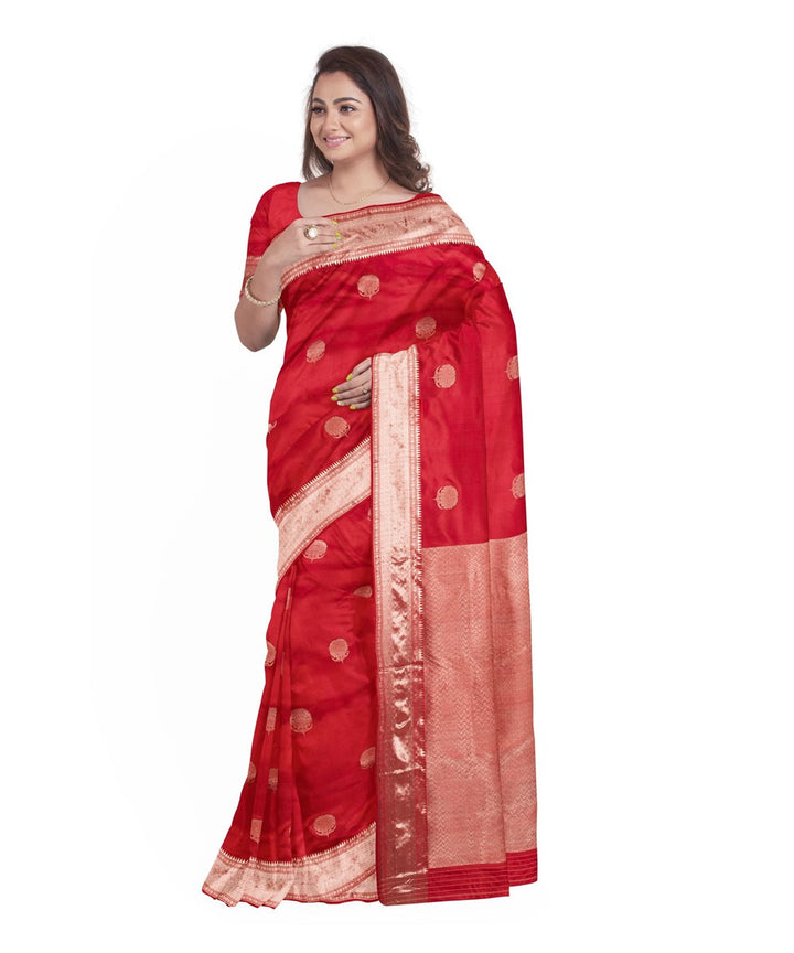 Biswa bangla red golden silk handloom baluchari saree