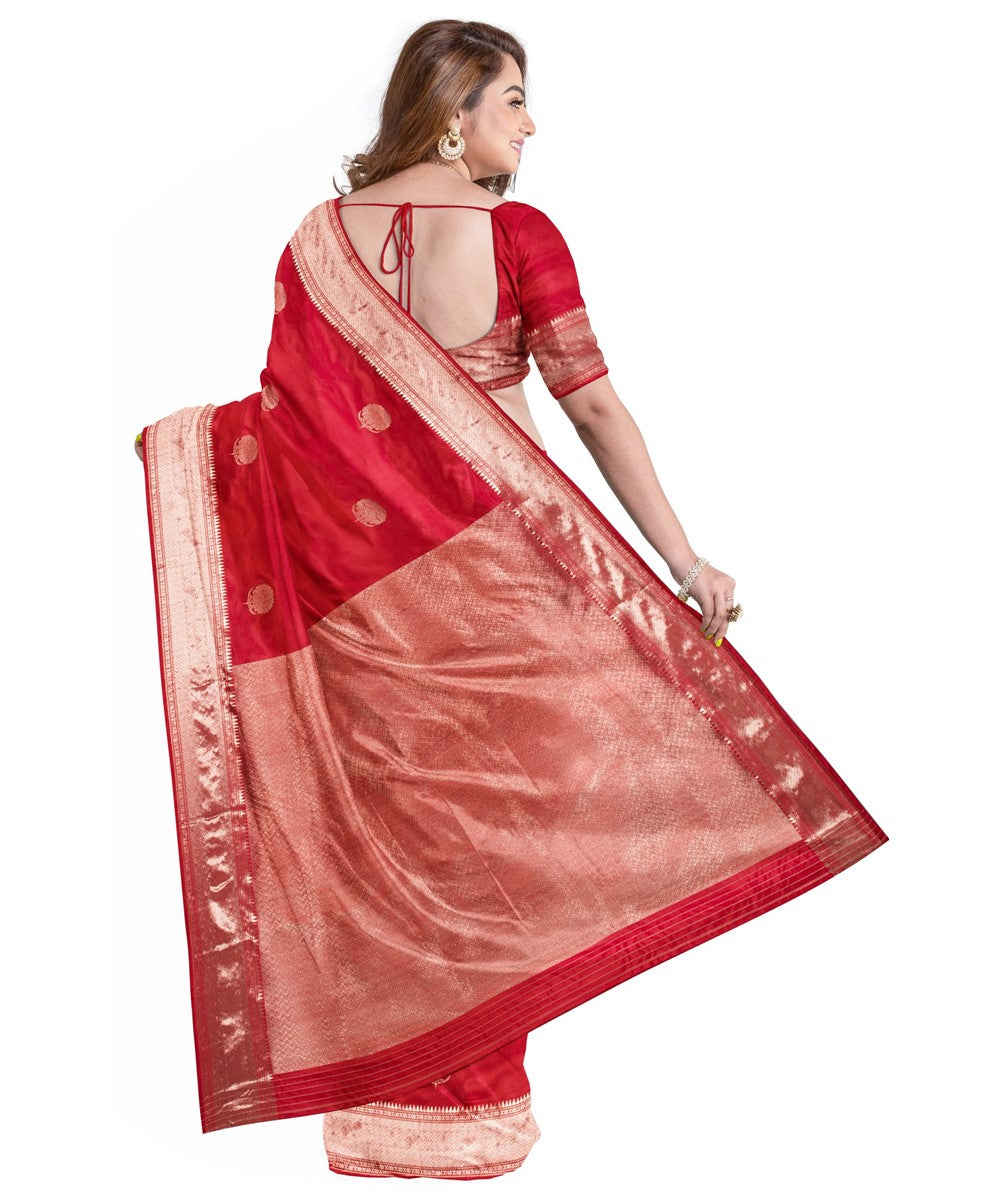 Biswa bangla red golden silk handloom baluchari saree