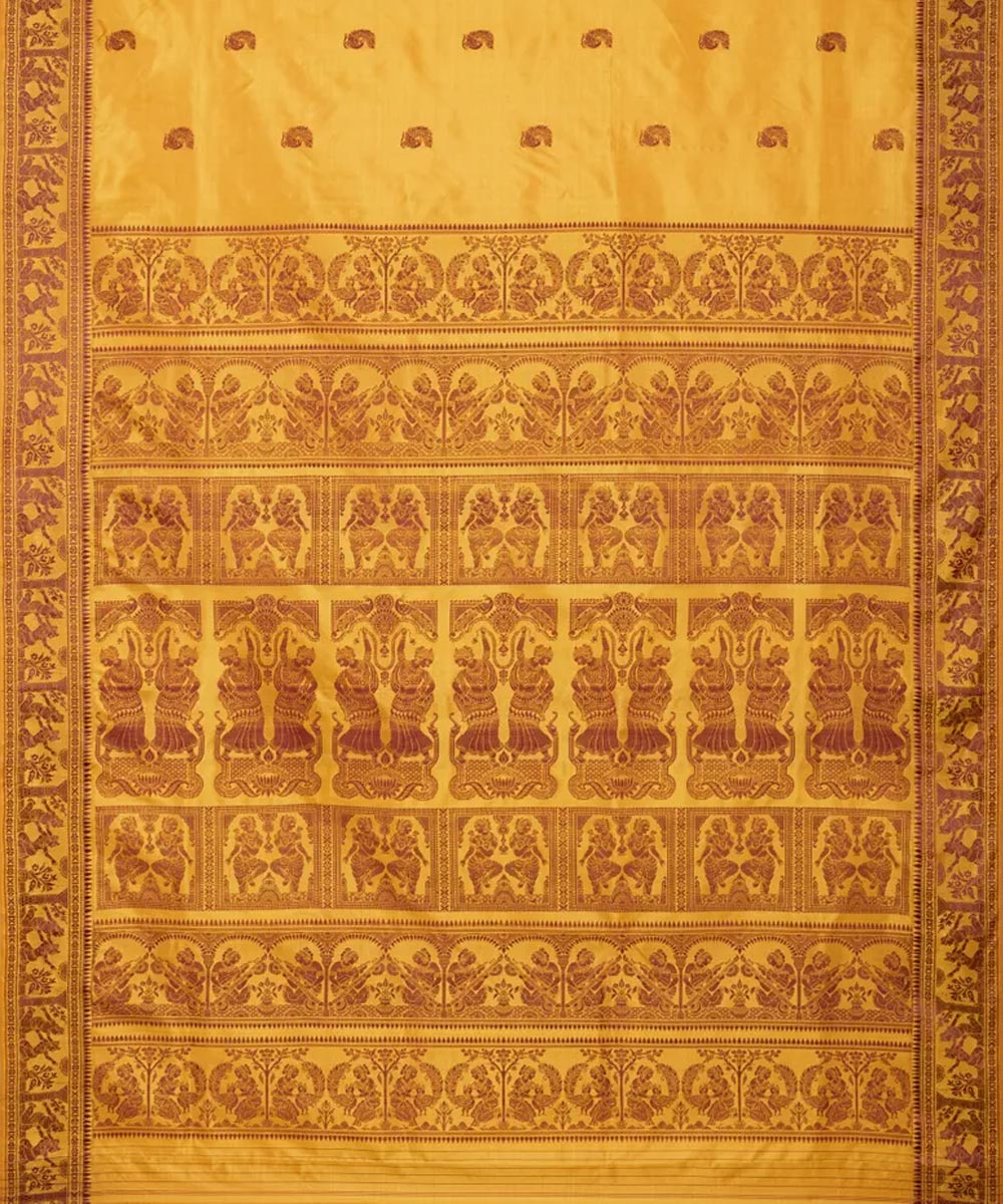 Biswa bangla mustard  silk handloom baluchari saree