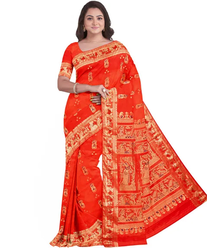 Biswa bangla red golden silk handloom baluchari saree