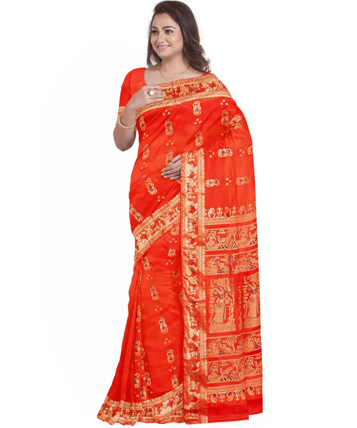 Biswa bangla red golden silk handloom baluchari saree