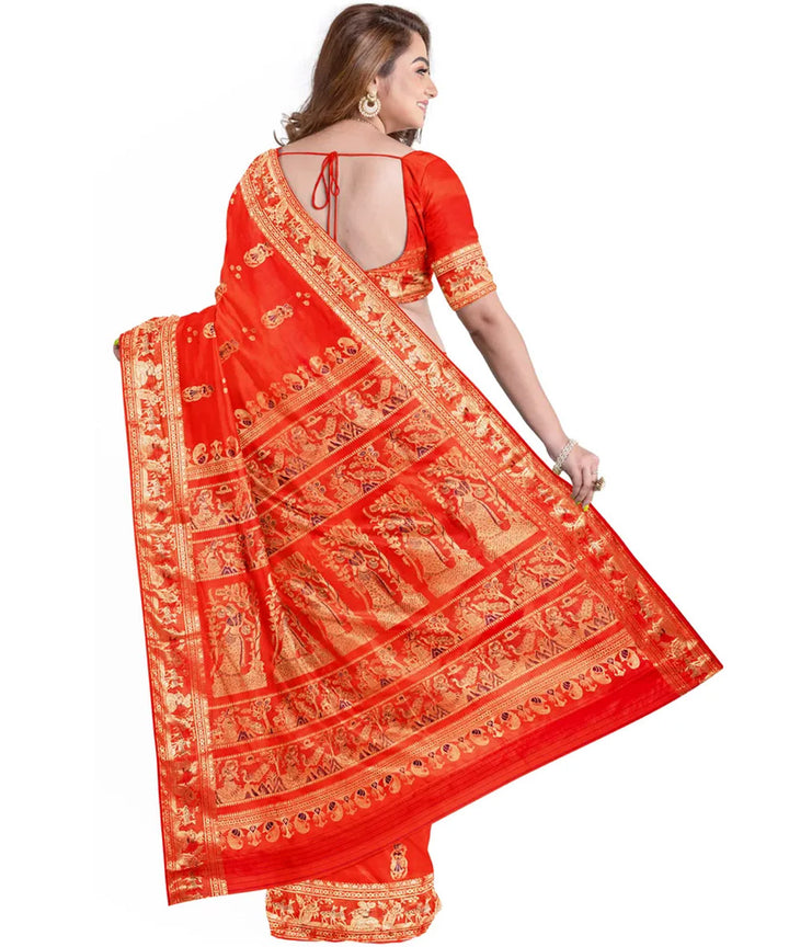Biswa bangla red golden silk handloom baluchari saree