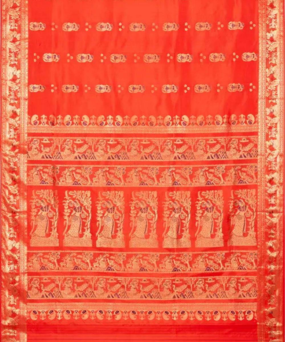 Biswa bangla red golden silk handloom baluchari saree