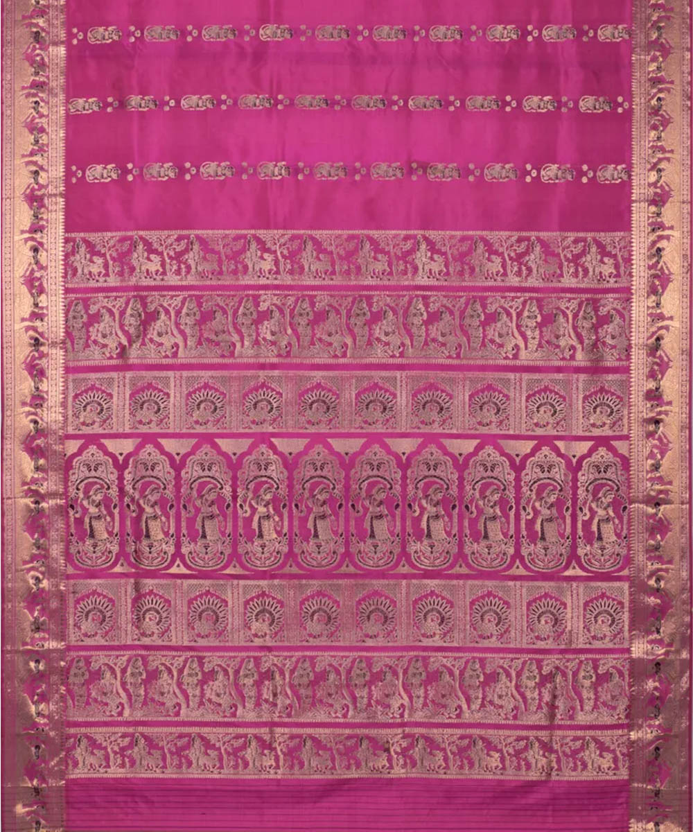 Biswa bangla pink golden silk handloom baluchari saree