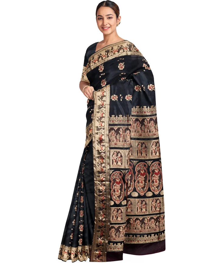 Biswa bangla black golden silk handloom baluchari saree