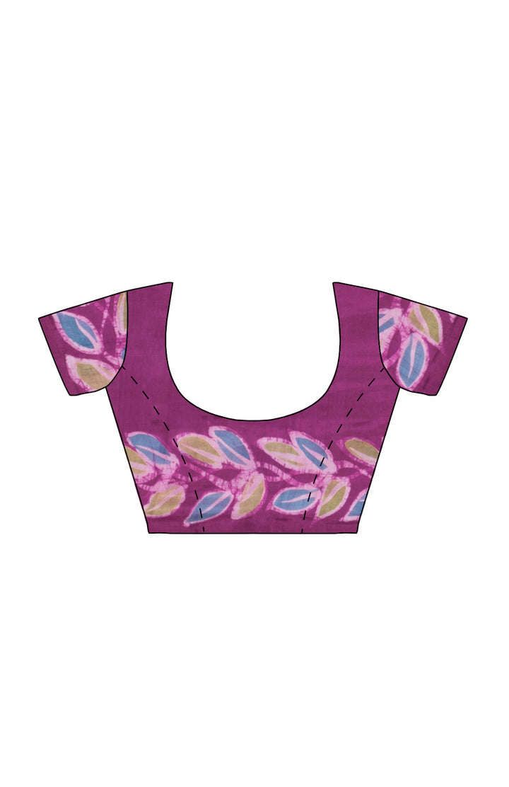 Purple silk batik print bengal saree