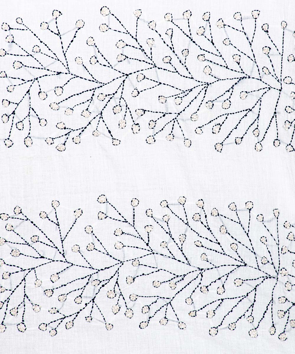 Biswa bangla white hand embroidery cotton kantha stitch dupatta