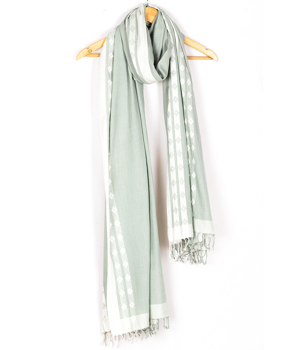 Biswa bangla cyan green white handwoven cotton scarf