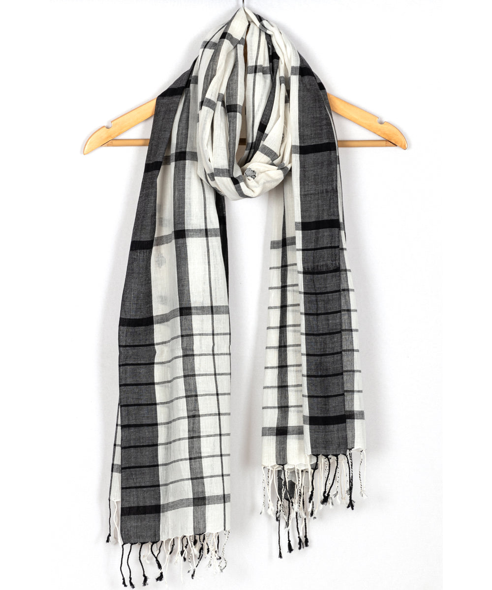 Biswa bangla white black handwoven cotton scarf