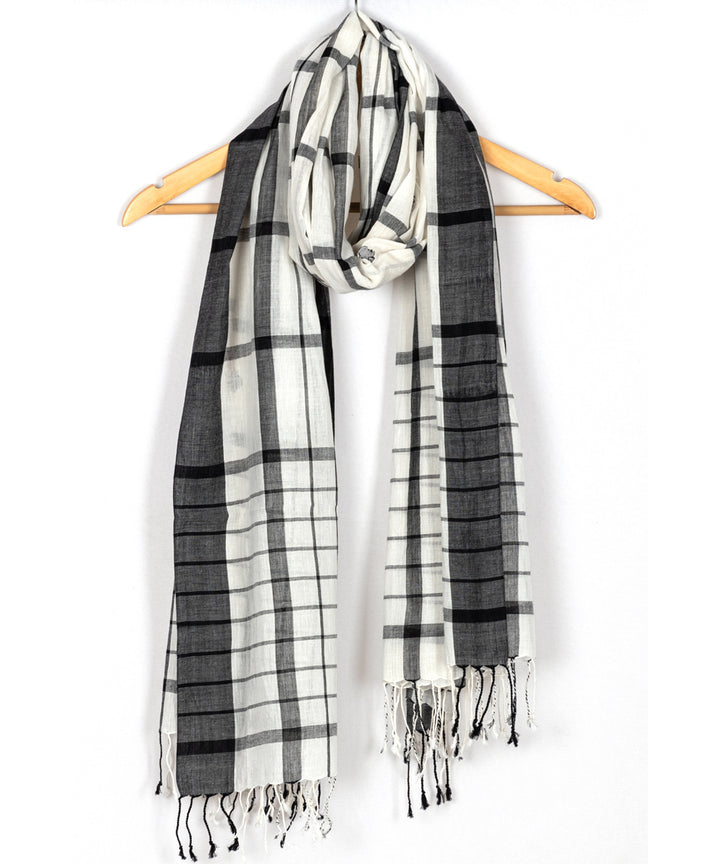 Biswa bangla white black handwoven cotton scarf