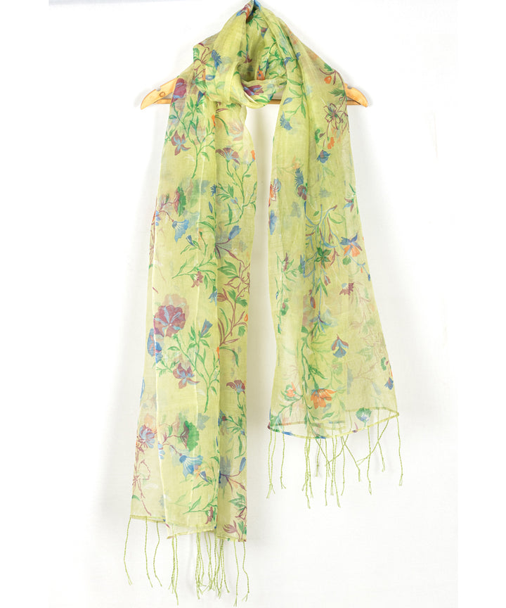Biswa bangla lime green hand printed silk dupatta
