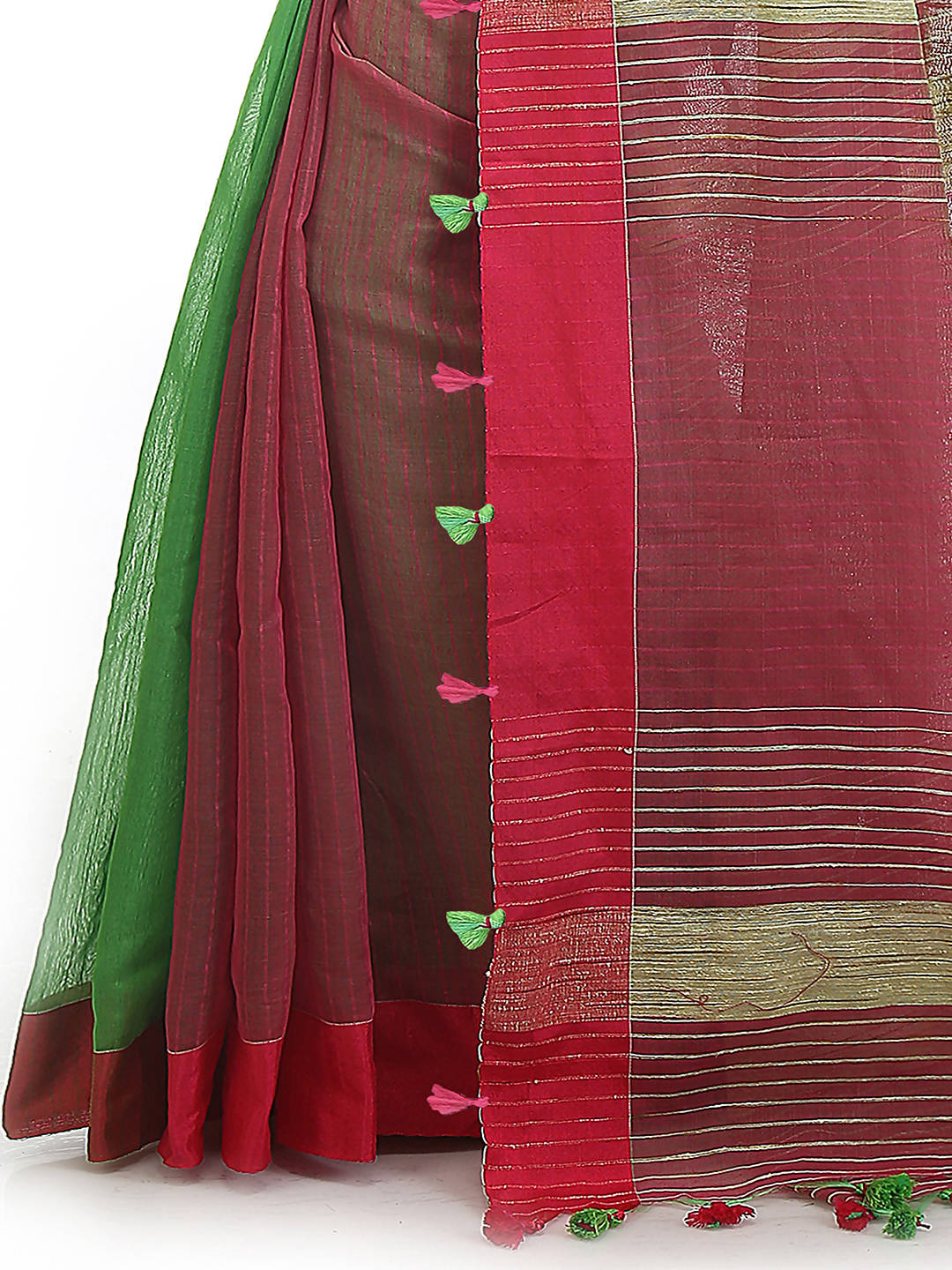 Green red bengal handloom cotton blend saree