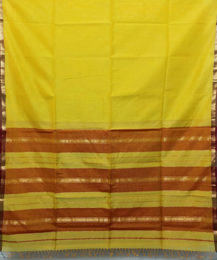 Yellow handloom cotton silk maheshwari saree