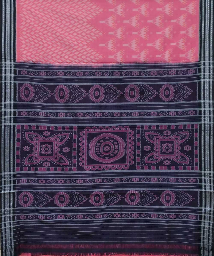 Pink black handwoven nuapatana ikat cotton saree