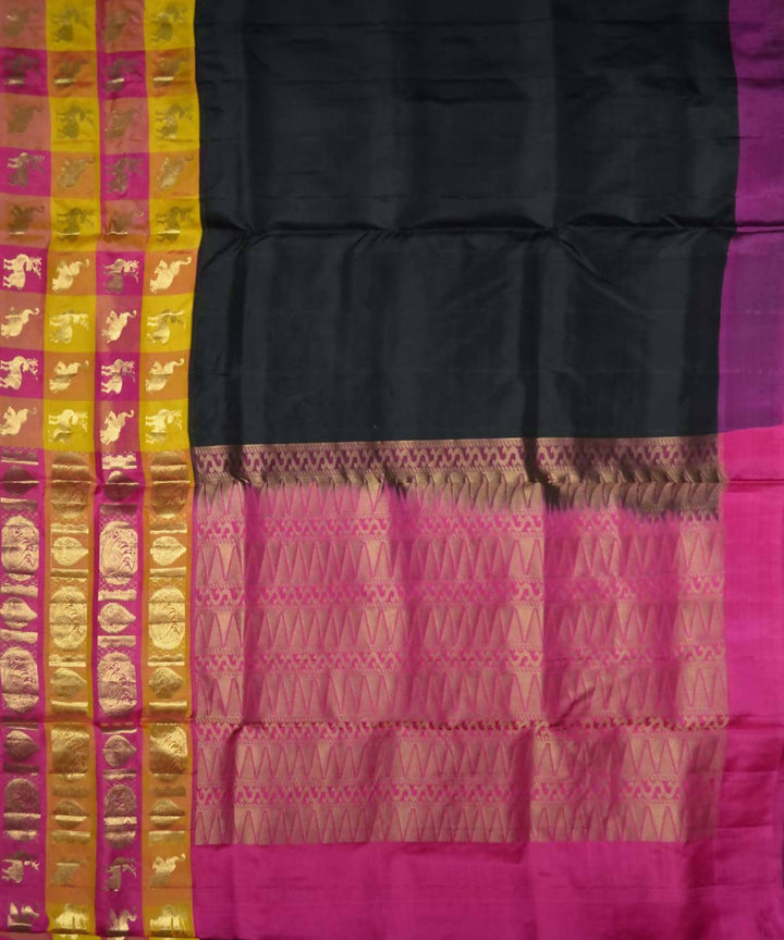 Black Pink Handloom Soft Silk Saree