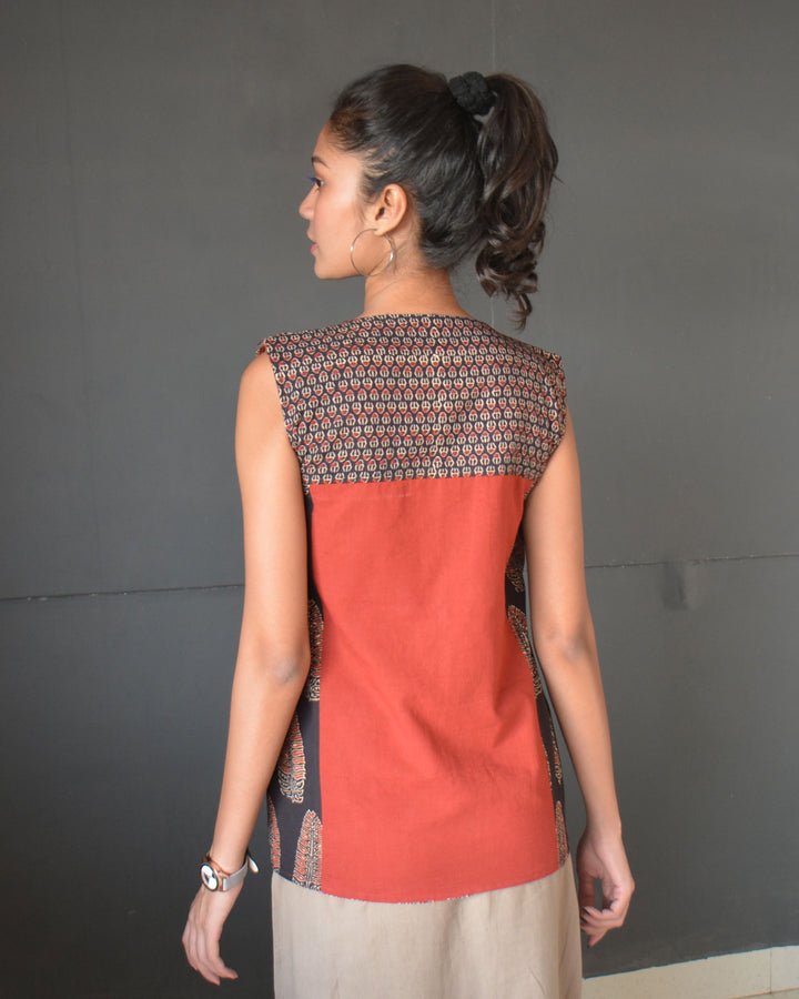 Black red handcrafted cotton ajrakh reversible jacket