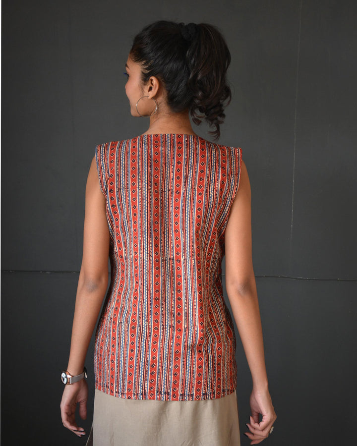Black red handcrafted cotton ajrakh reversible jacket