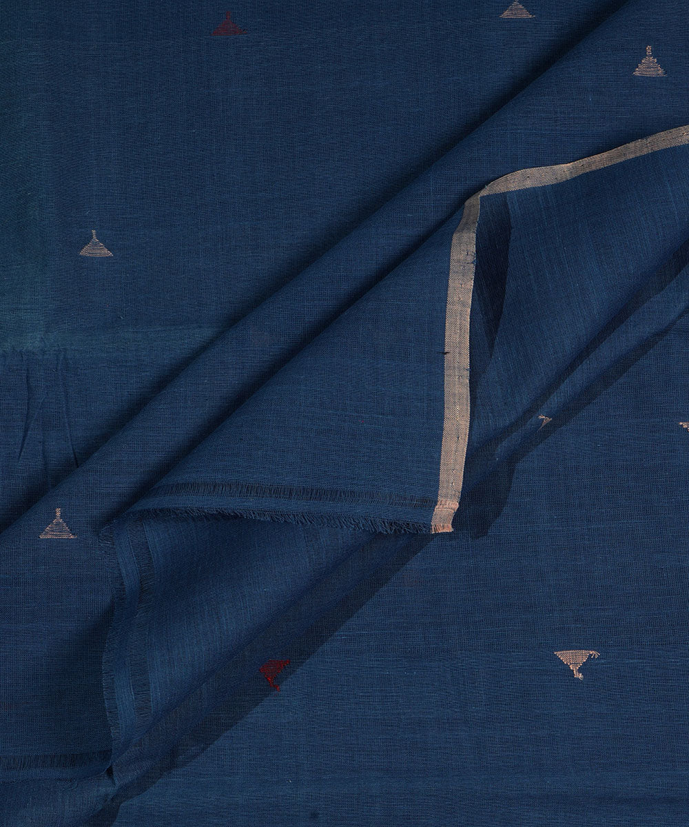 Blue handspun handwoven cotton srikakulam jamdani fabric