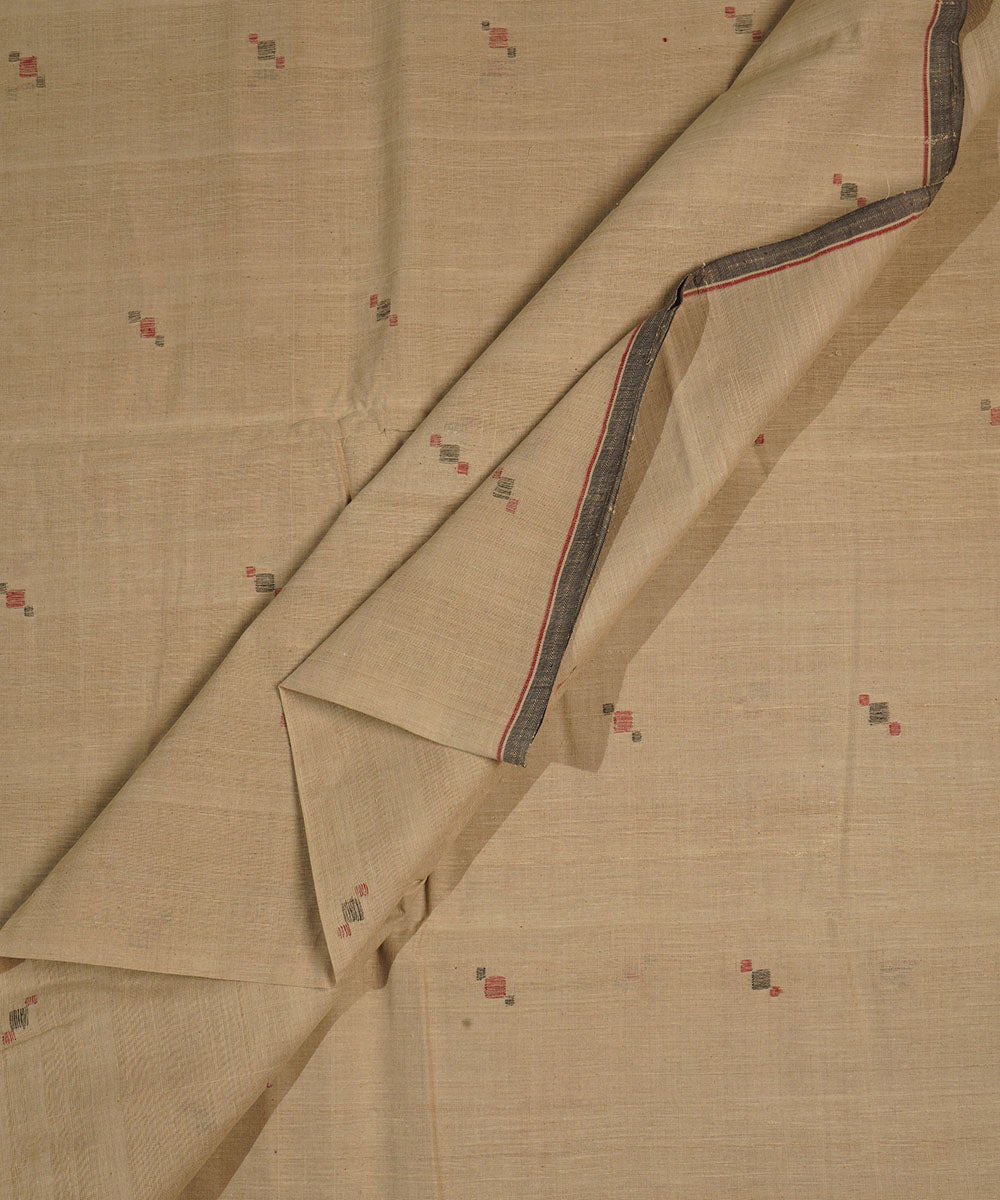 Beige handspun handwoven cotton srikakulam jamdani fabric