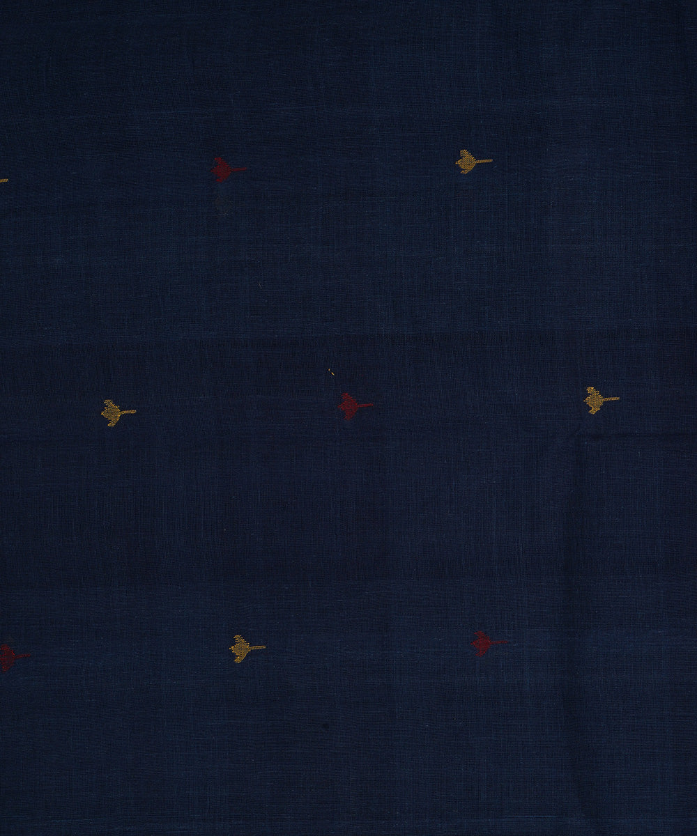 Dark blue handspun handwoven cotton srikakulam jamdani fabric