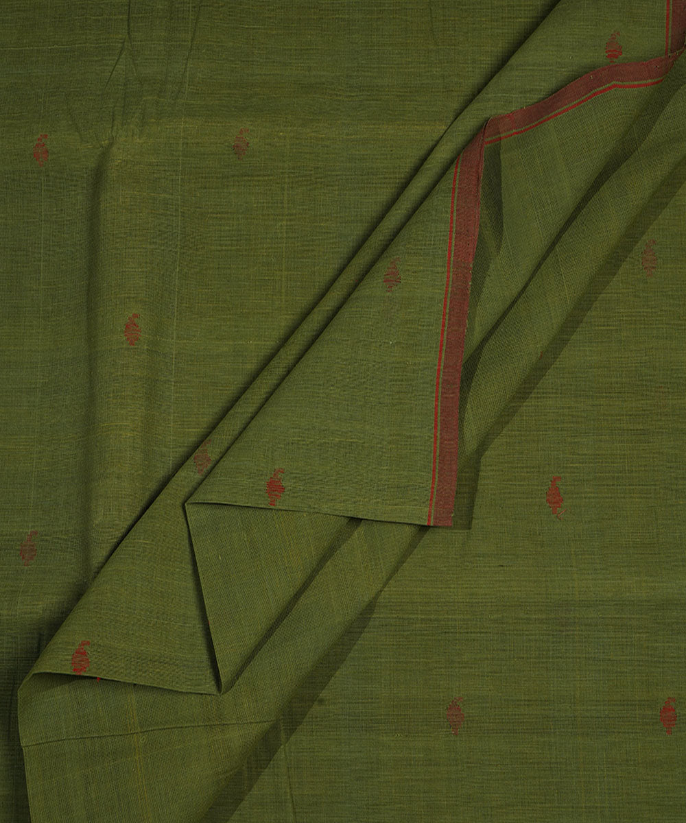 Green handspun handwoven cotton srikakulam jamdani fabric