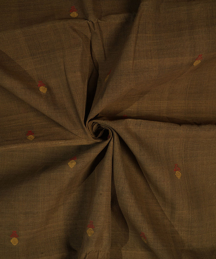 Olive green handspun handwoven cotton srikakulam jamdani fabric