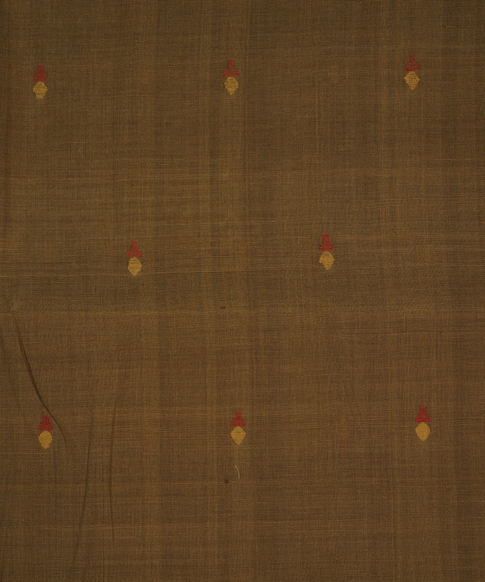 Olive green handspun handwoven cotton srikakulam jamdani fabric