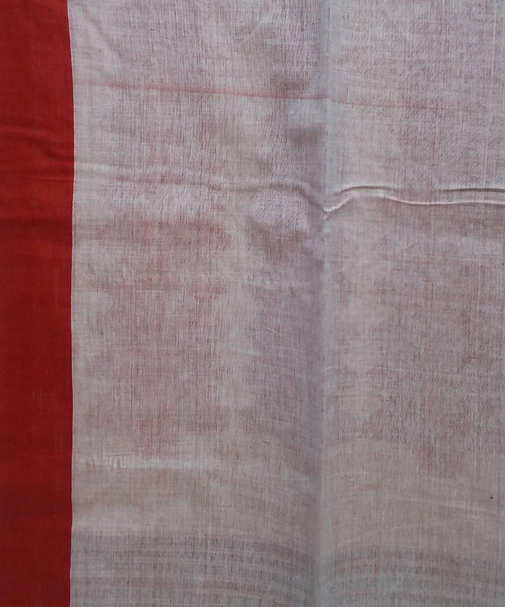 Off White Red Handspun Handwoven Cotton Saree