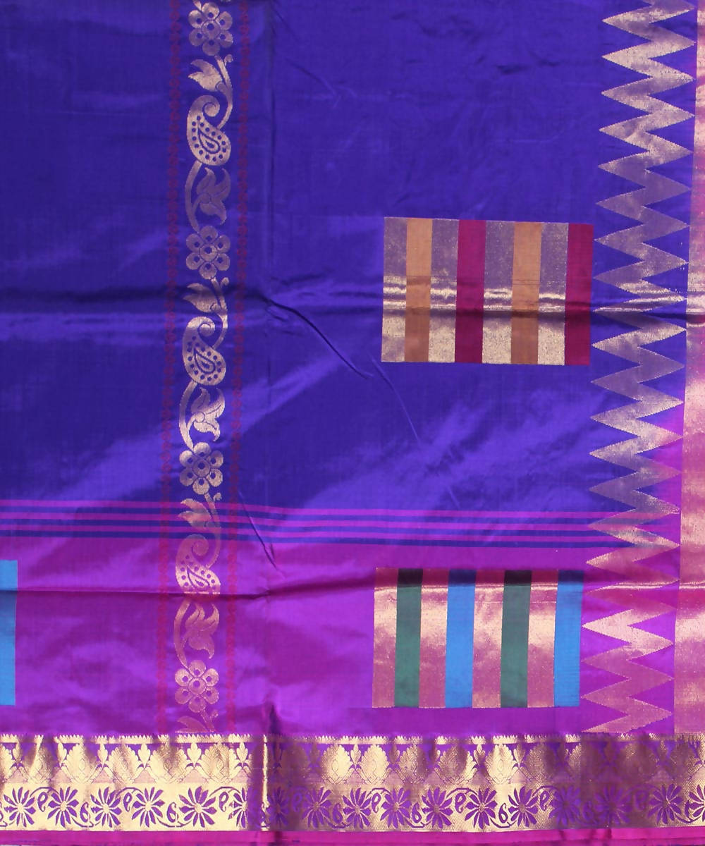 navy and purple karnataka handwoven silk saree