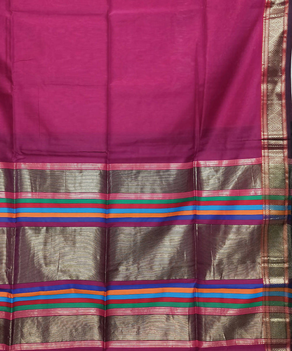 Magenta handloom cotton silk maheshwari saree