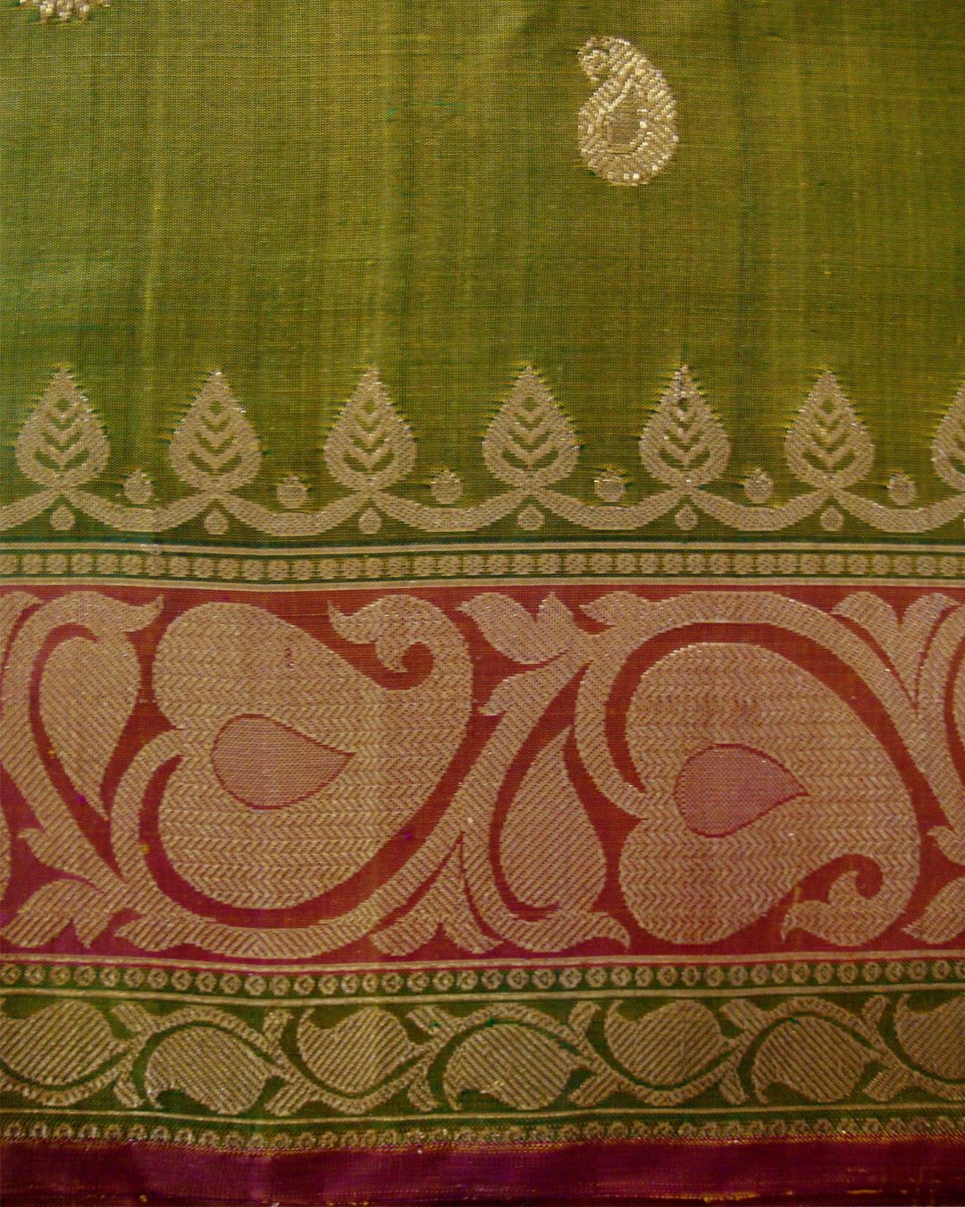 Pure Silk Turning Border Saree Olive Green