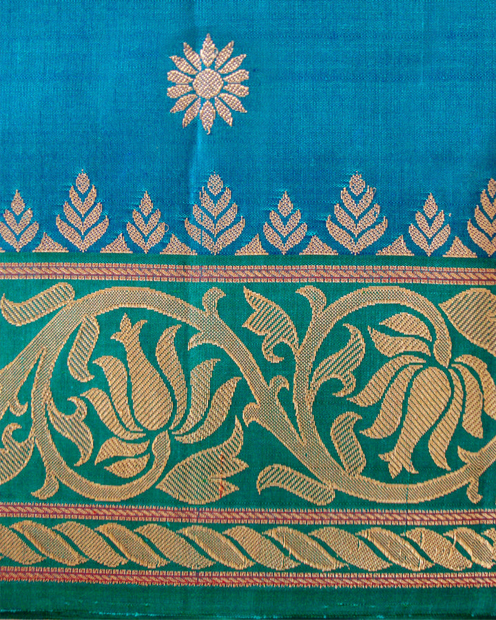 Pure Silk Turning Border Saree Blue